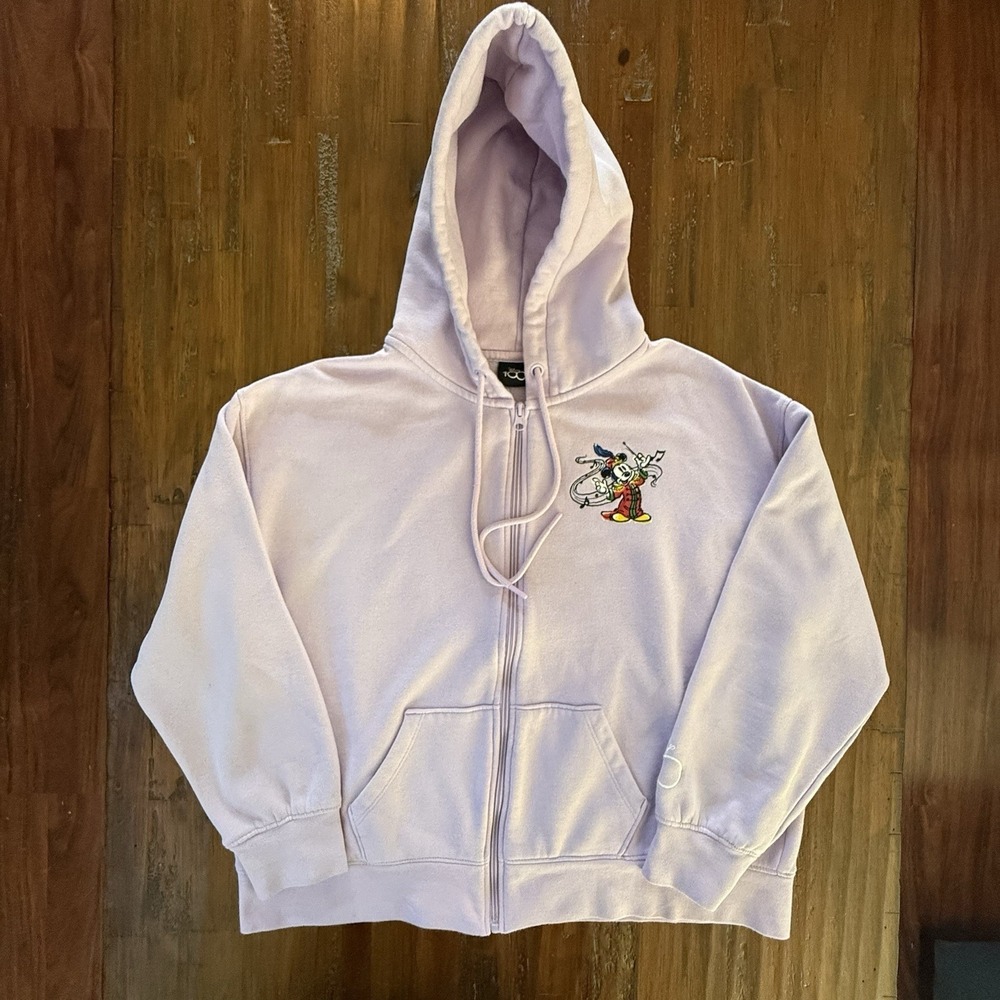 Disney 100 Hoodie Womens Large‎ Pink Full Zip Mickey Mouse Graphic Fleece